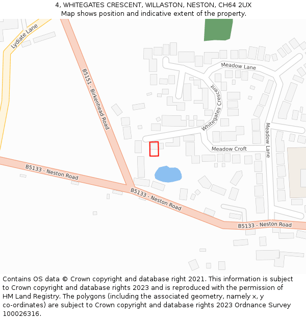 4, WHITEGATES CRESCENT, WILLASTON, NESTON, CH64 2UX: Location map and indicative extent of plot