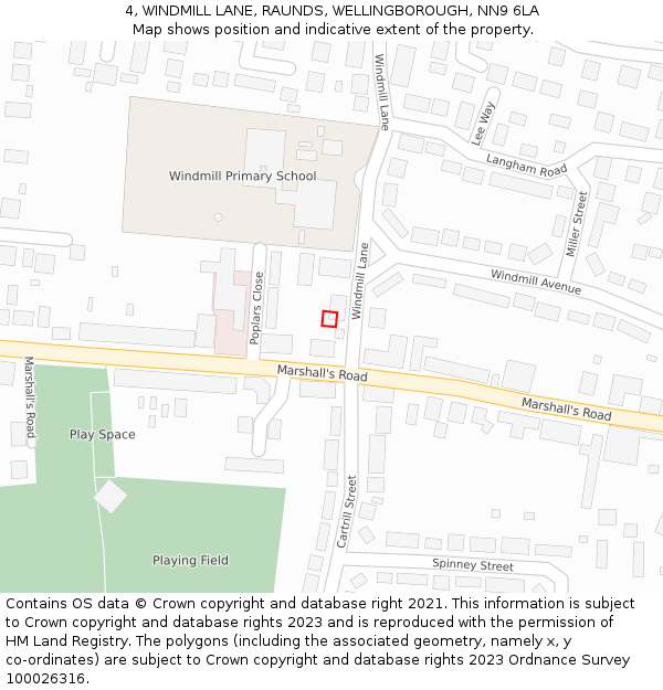 4, WINDMILL LANE, RAUNDS, WELLINGBOROUGH, NN9 6LA: Location map and indicative extent of plot