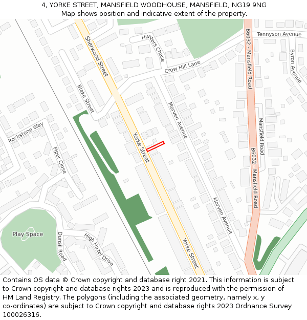 4, YORKE STREET, MANSFIELD WOODHOUSE, MANSFIELD, NG19 9NG: Location map and indicative extent of plot