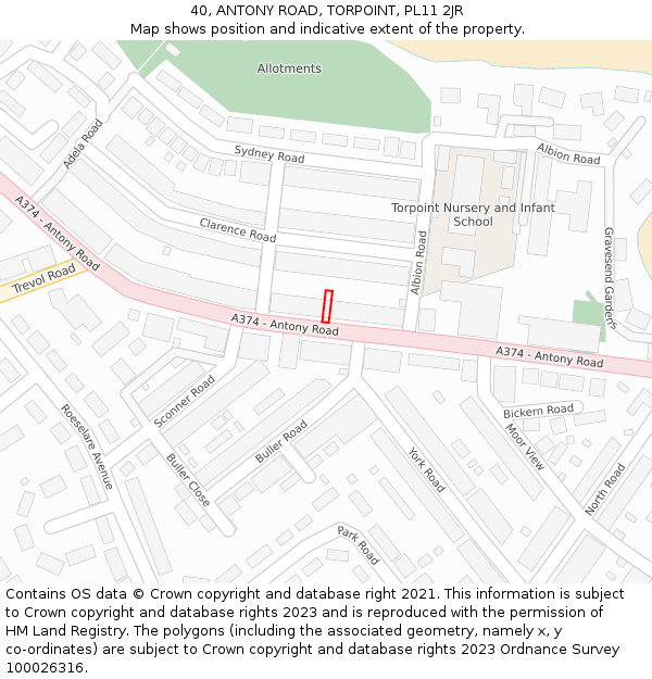 40, ANTONY ROAD, TORPOINT, PL11 2JR: Location map and indicative extent of plot