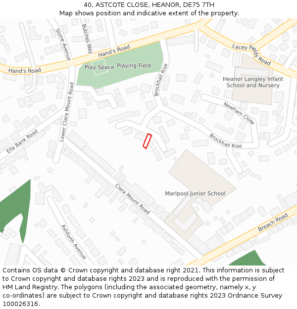 40, ASTCOTE CLOSE, HEANOR, DE75 7TH: Location map and indicative extent of plot
