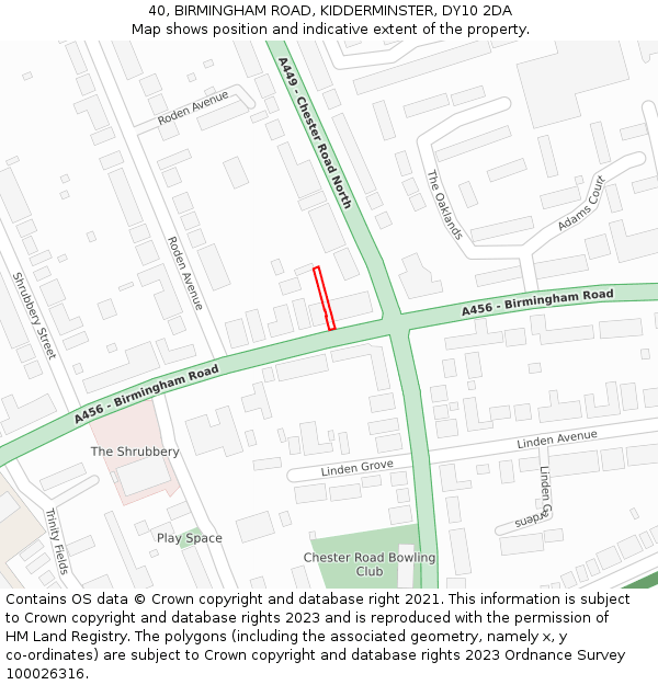 40, BIRMINGHAM ROAD, KIDDERMINSTER, DY10 2DA: Location map and indicative extent of plot
