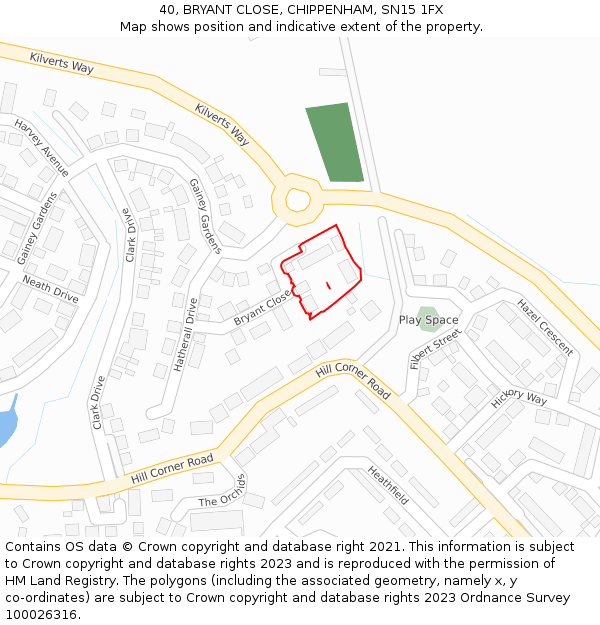 40, BRYANT CLOSE, CHIPPENHAM, SN15 1FX: Location map and indicative extent of plot