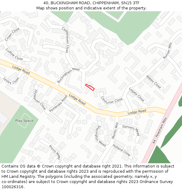 40, BUCKINGHAM ROAD, CHIPPENHAM, SN15 3TF: Location map and indicative extent of plot