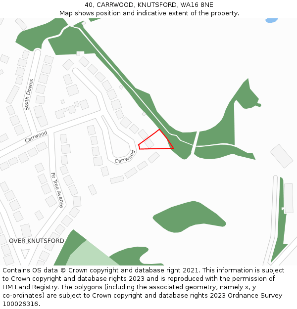 40, CARRWOOD, KNUTSFORD, WA16 8NE: Location map and indicative extent of plot