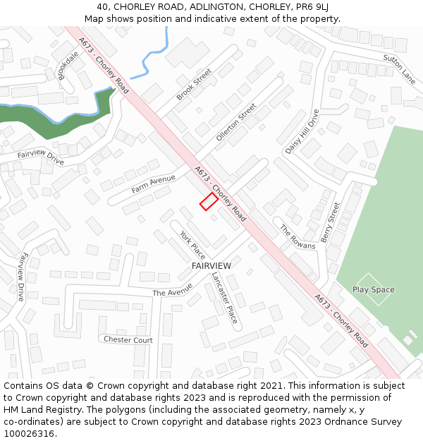 40, CHORLEY ROAD, ADLINGTON, CHORLEY, PR6 9LJ: Location map and indicative extent of plot