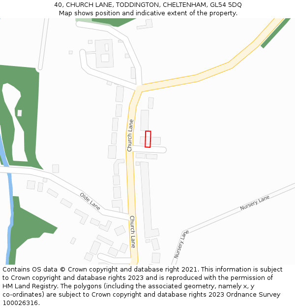 40, CHURCH LANE, TODDINGTON, CHELTENHAM, GL54 5DQ: Location map and indicative extent of plot