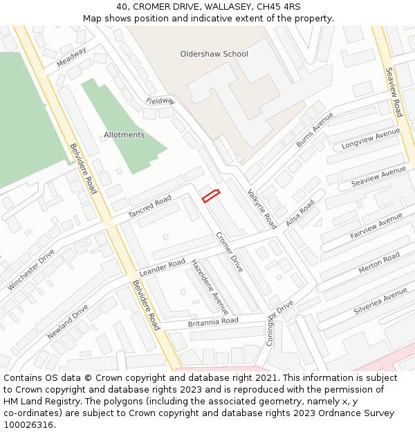 40, CROMER DRIVE, WALLASEY, CH45 4RS: Location map and indicative extent of plot
