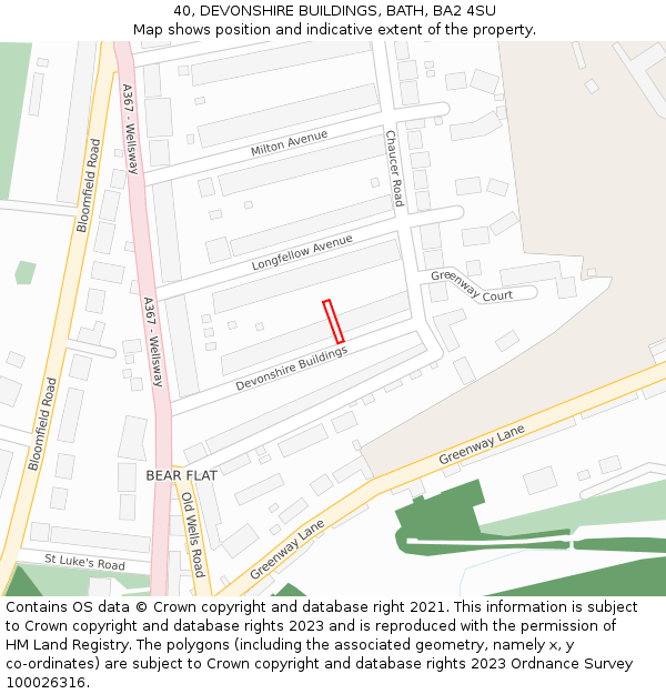 40, DEVONSHIRE BUILDINGS, BATH, BA2 4SU: Location map and indicative extent of plot