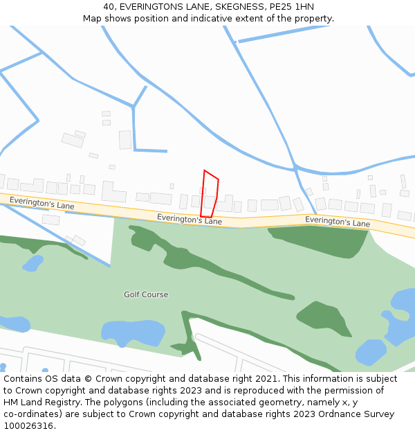 40, EVERINGTONS LANE, SKEGNESS, PE25 1HN: Location map and indicative extent of plot