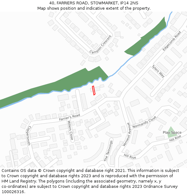 40, FARRIERS ROAD, STOWMARKET, IP14 2NS: Location map and indicative extent of plot