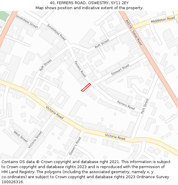 40, FERRERS ROAD, OSWESTRY, SY11 2EY: Location map and indicative extent of plot