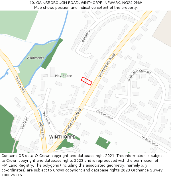 40, GAINSBOROUGH ROAD, WINTHORPE, NEWARK, NG24 2NW: Location map and indicative extent of plot