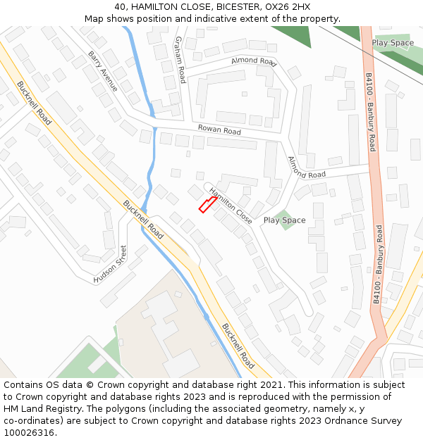 40, HAMILTON CLOSE, BICESTER, OX26 2HX: Location map and indicative extent of plot