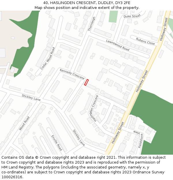 40, HASLINGDEN CRESCENT, DUDLEY, DY3 2FE: Location map and indicative extent of plot
