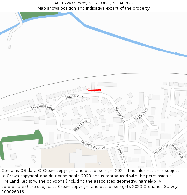 40, HAWKS WAY, SLEAFORD, NG34 7UR: Location map and indicative extent of plot