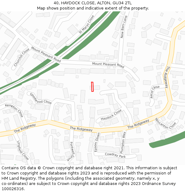 40, HAYDOCK CLOSE, ALTON, GU34 2TL: Location map and indicative extent of plot
