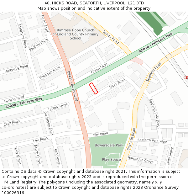 40, HICKS ROAD, SEAFORTH, LIVERPOOL, L21 3TD: Location map and indicative extent of plot