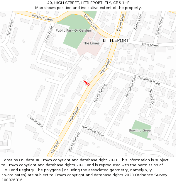 40, HIGH STREET, LITTLEPORT, ELY, CB6 1HE: Location map and indicative extent of plot