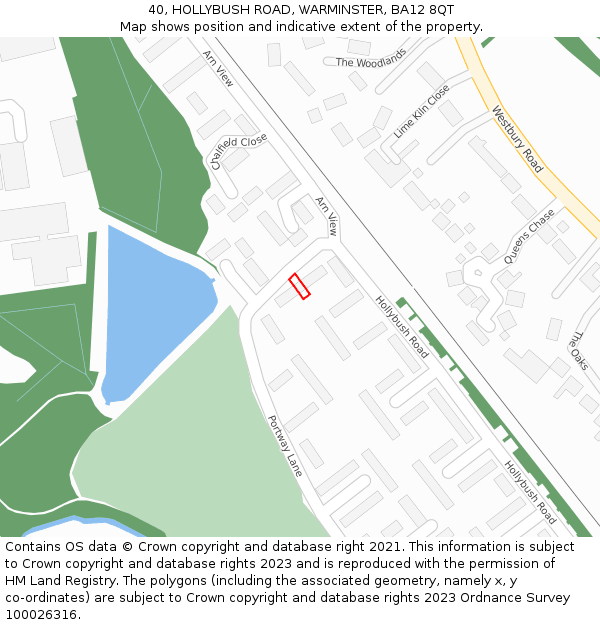 40, HOLLYBUSH ROAD, WARMINSTER, BA12 8QT: Location map and indicative extent of plot