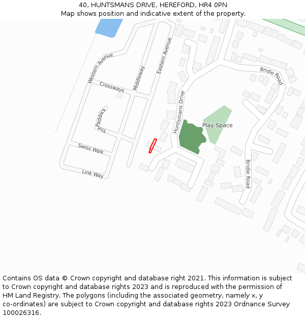 40, HUNTSMANS DRIVE, HEREFORD, HR4 0PN: Location map and indicative extent of plot