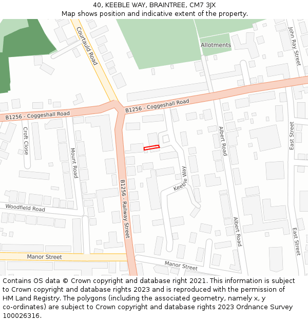 40, KEEBLE WAY, BRAINTREE, CM7 3JX: Location map and indicative extent of plot