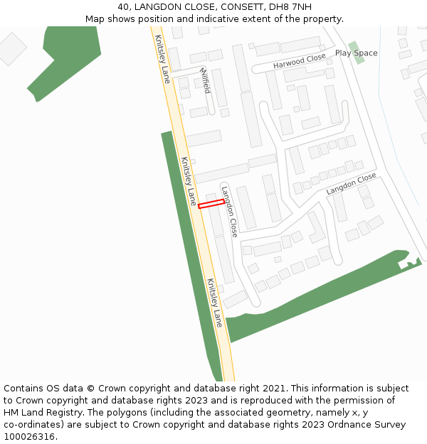 40, LANGDON CLOSE, CONSETT, DH8 7NH: Location map and indicative extent of plot