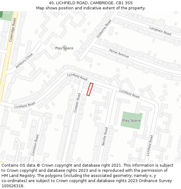 40, LICHFIELD ROAD, CAMBRIDGE, CB1 3SS: Location map and indicative extent of plot