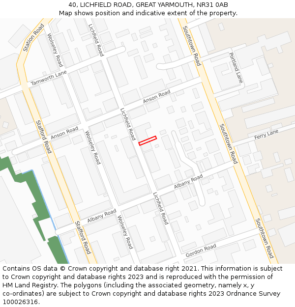 40, LICHFIELD ROAD, GREAT YARMOUTH, NR31 0AB: Location map and indicative extent of plot