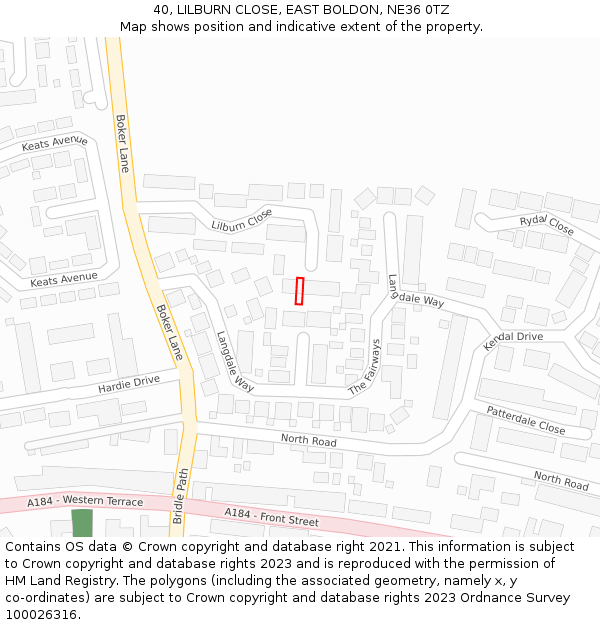 40, LILBURN CLOSE, EAST BOLDON, NE36 0TZ: Location map and indicative extent of plot