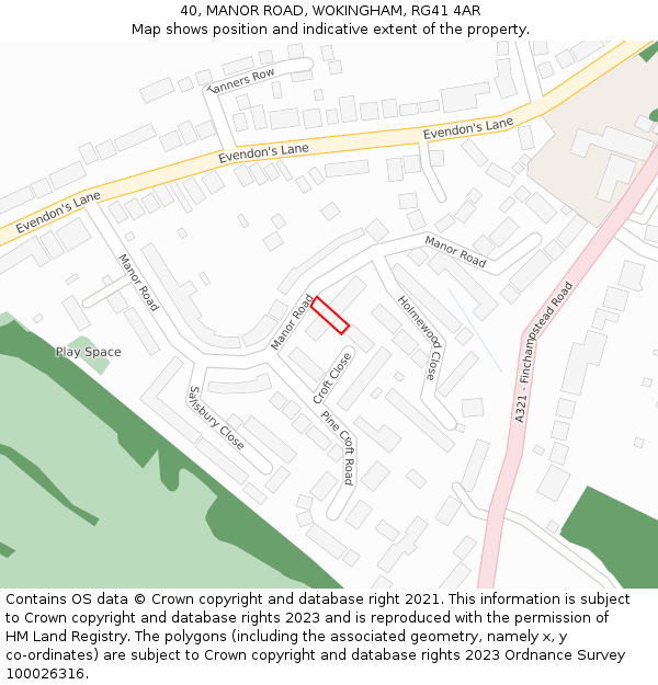 40, MANOR ROAD, WOKINGHAM, RG41 4AR: Location map and indicative extent of plot