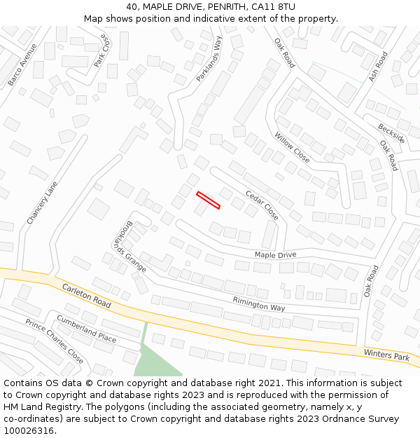 40, MAPLE DRIVE, PENRITH, CA11 8TU: Location map and indicative extent of plot