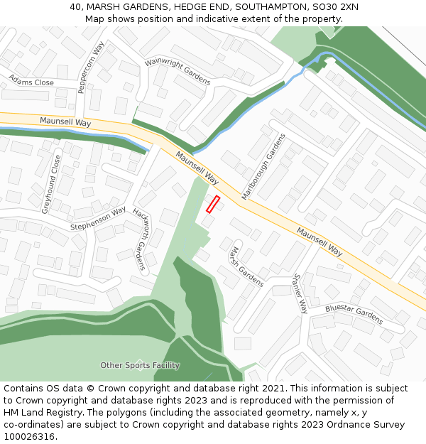40, MARSH GARDENS, HEDGE END, SOUTHAMPTON, SO30 2XN: Location map and indicative extent of plot