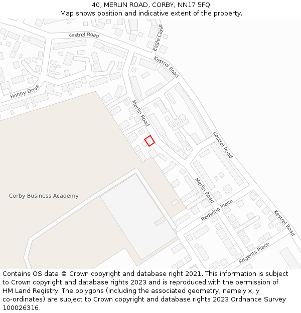40, MERLIN ROAD, CORBY, NN17 5FQ: Location map and indicative extent of plot