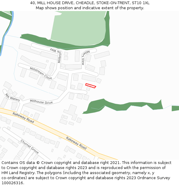 40, MILL HOUSE DRIVE, CHEADLE, STOKE-ON-TRENT, ST10 1XL: Location map and indicative extent of plot