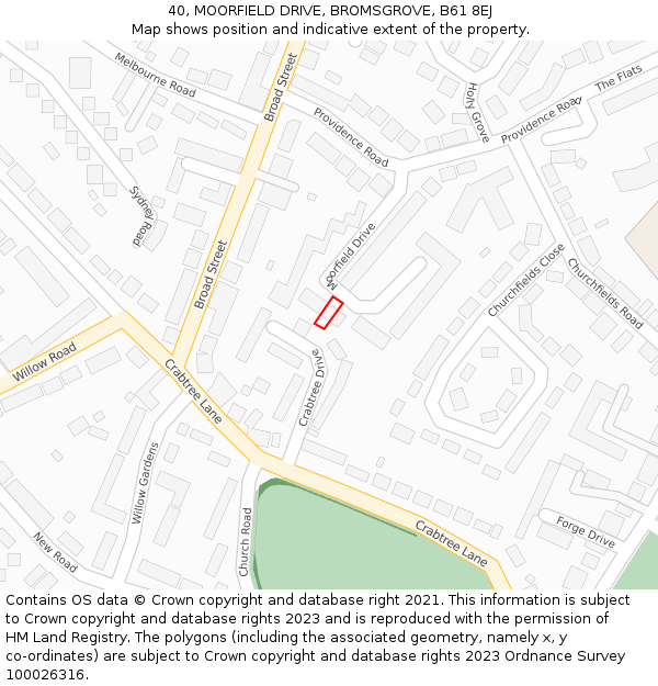 40, MOORFIELD DRIVE, BROMSGROVE, B61 8EJ: Location map and indicative extent of plot