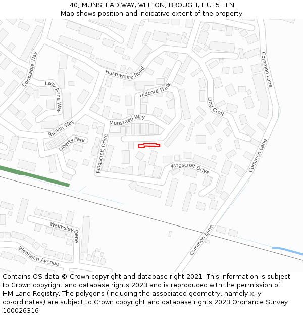 40, MUNSTEAD WAY, WELTON, BROUGH, HU15 1FN: Location map and indicative extent of plot