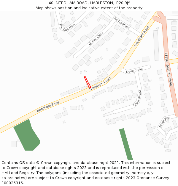 40, NEEDHAM ROAD, HARLESTON, IP20 9JY: Location map and indicative extent of plot