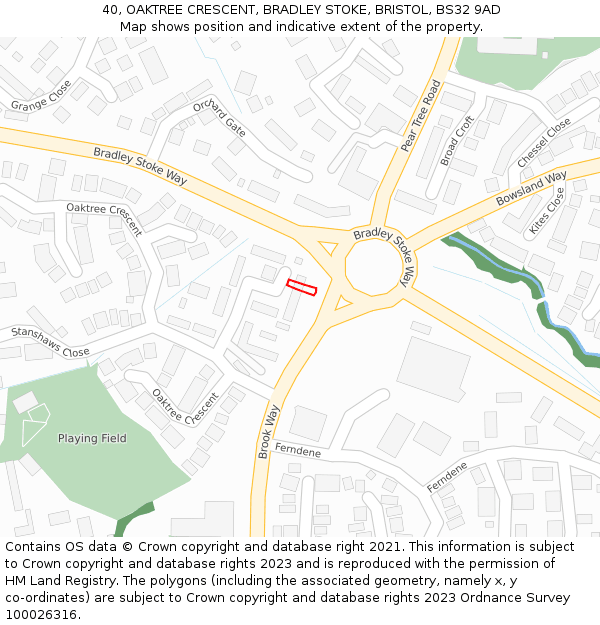 40, OAKTREE CRESCENT, BRADLEY STOKE, BRISTOL, BS32 9AD: Location map and indicative extent of plot
