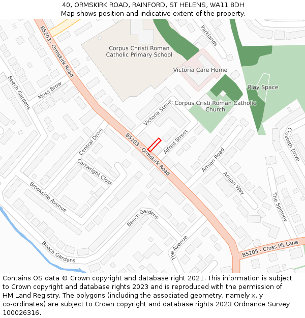 40, ORMSKIRK ROAD, RAINFORD, ST HELENS, WA11 8DH: Location map and indicative extent of plot