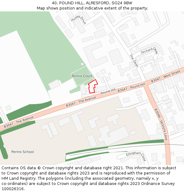 40, POUND HILL, ALRESFORD, SO24 9BW: Location map and indicative extent of plot