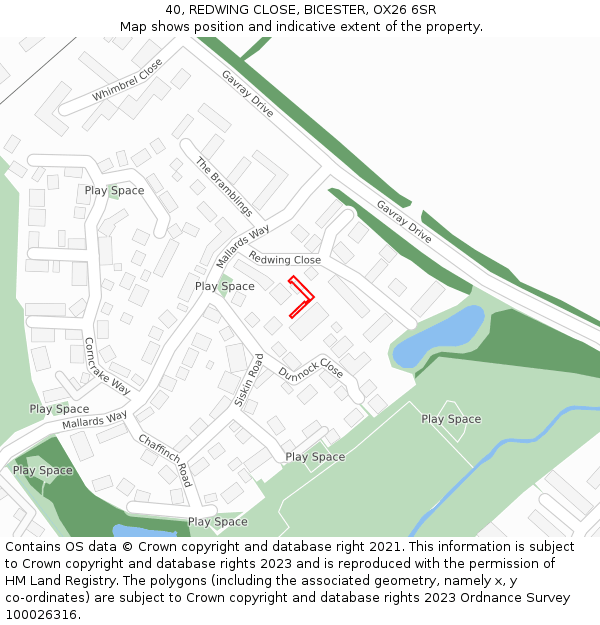 40, REDWING CLOSE, BICESTER, OX26 6SR: Location map and indicative extent of plot