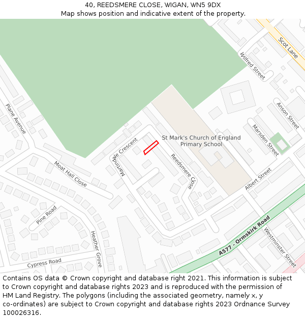 40, REEDSMERE CLOSE, WIGAN, WN5 9DX: Location map and indicative extent of plot