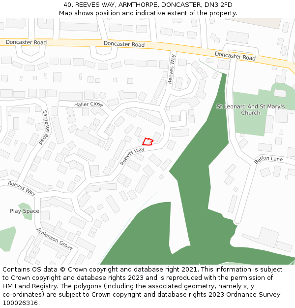 40, REEVES WAY, ARMTHORPE, DONCASTER, DN3 2FD: Location map and indicative extent of plot