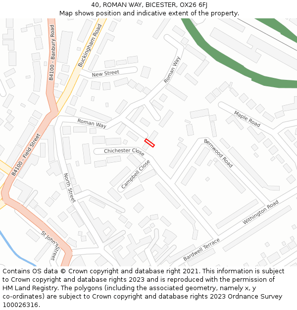 40, ROMAN WAY, BICESTER, OX26 6FJ: Location map and indicative extent of plot