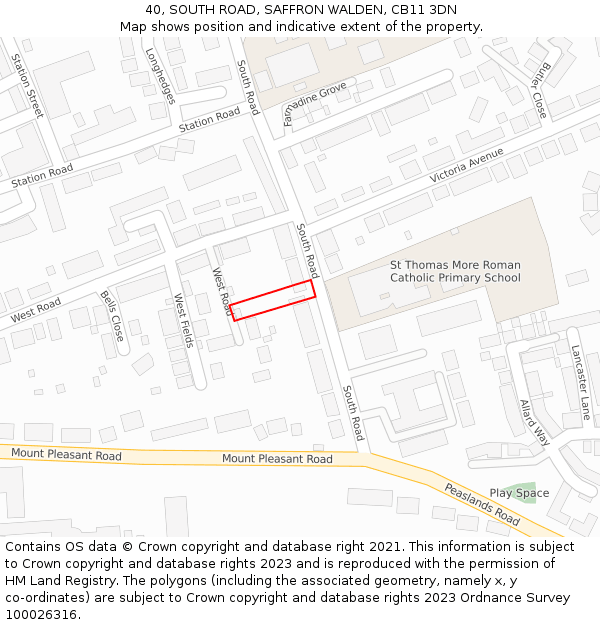 40, SOUTH ROAD, SAFFRON WALDEN, CB11 3DN: Location map and indicative extent of plot