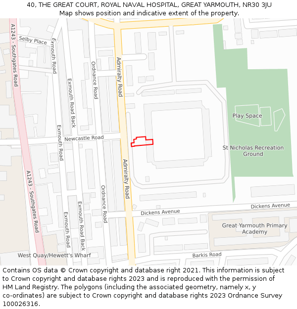 40, THE GREAT COURT, ROYAL NAVAL HOSPITAL, GREAT YARMOUTH, NR30 3JU: Location map and indicative extent of plot