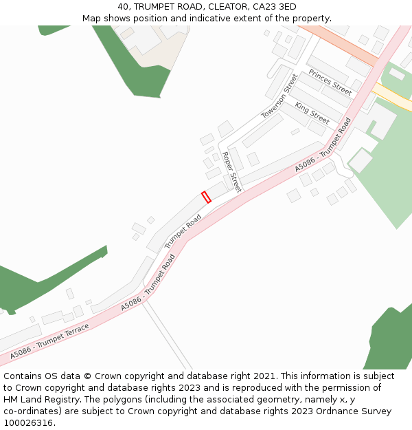 40, TRUMPET ROAD, CLEATOR, CA23 3ED: Location map and indicative extent of plot