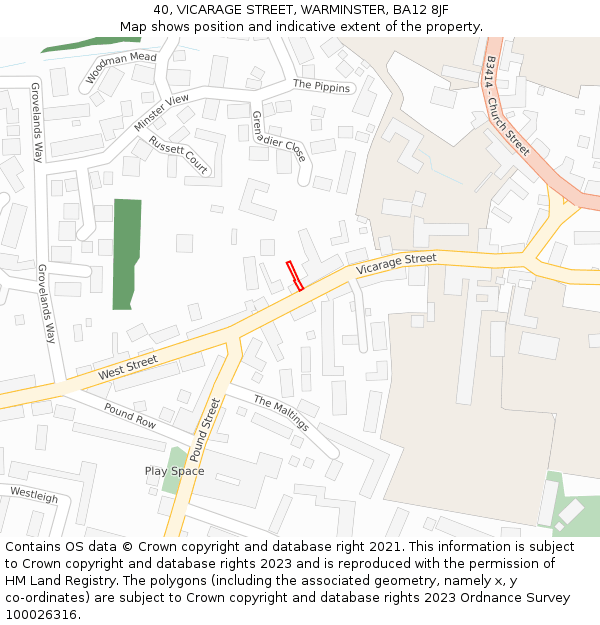 40, VICARAGE STREET, WARMINSTER, BA12 8JF: Location map and indicative extent of plot
