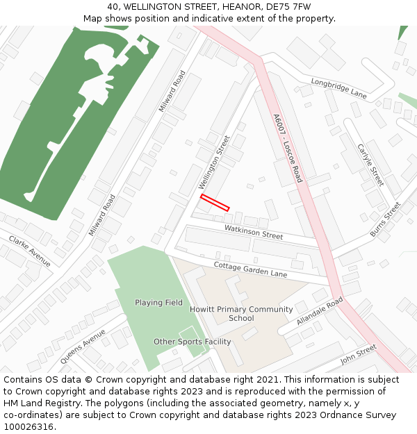40, WELLINGTON STREET, HEANOR, DE75 7FW: Location map and indicative extent of plot